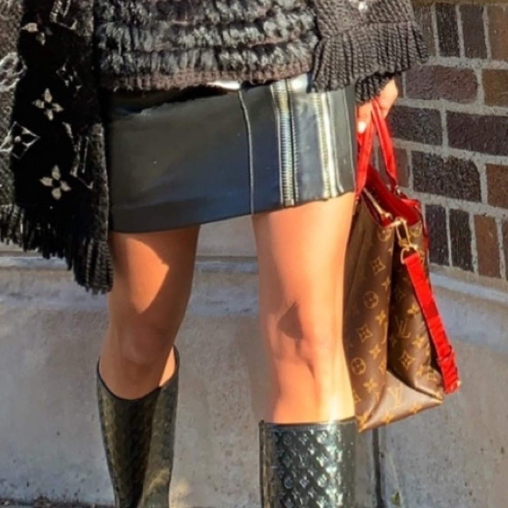 Maje Black Leather Mini Skirt with Zipper Accent 6